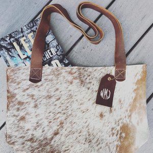 Authentic leather cow hide tote